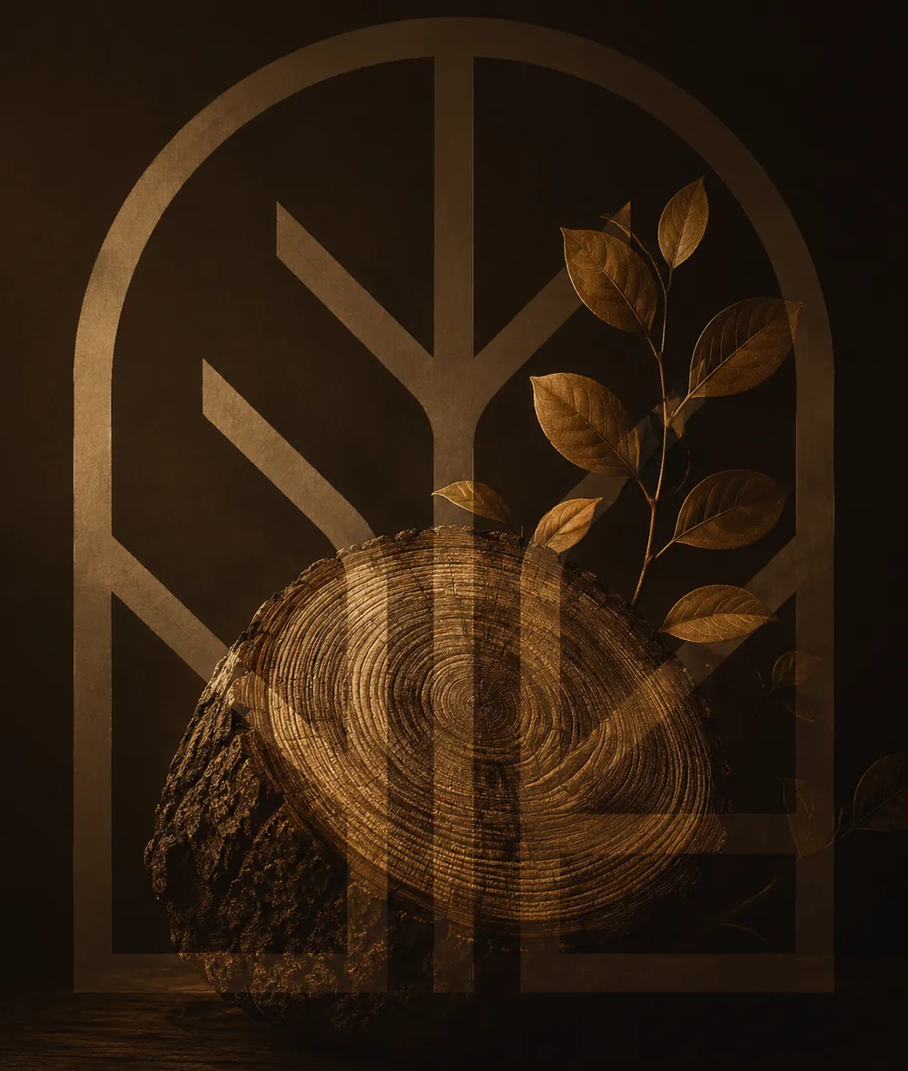 Vanaark — timber log and tree mark within an arch